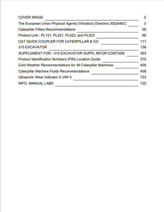 Caterpillar Cat 315-A Excavator Operation and Maintenance Manual PDF | S/N 3ZM