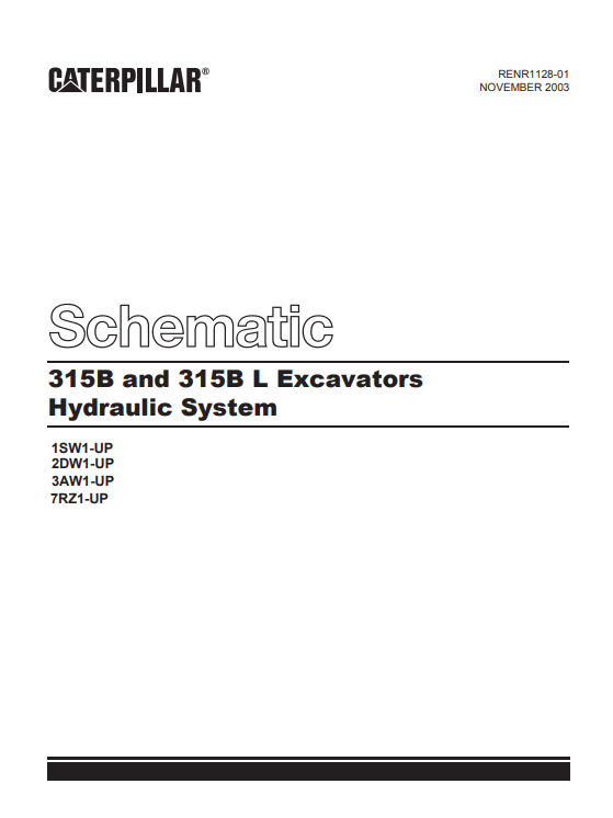 Caterpillar Cat 315B Excavator Electrical And Hydraulic Schematic Manual PDF | S/N 1SW