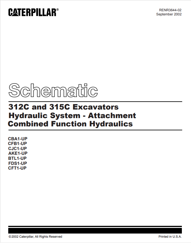 Caterpillar Cat 315C Excavator Electrical And Hydraulic Schematic Manual PDF | S/N CFB