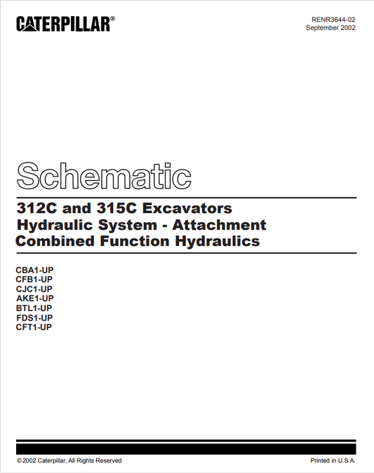 Caterpillar Cat 315C Excavator Electrical And Hydraulic Schematic Manual PDF | S/N CFB