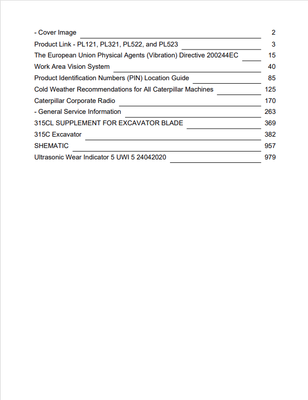 Caterpillar Cat 315C Excavator Operation and Maintenance Manual PDF | S/N CFL