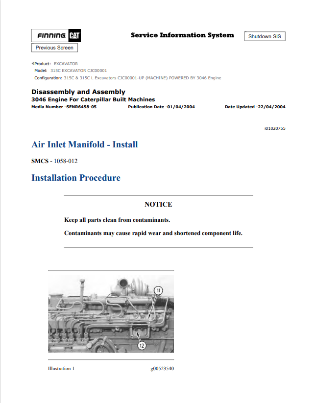 Caterpillar Cat 315C Excavator Service and Repair Manual PDF | S/N CJC00001