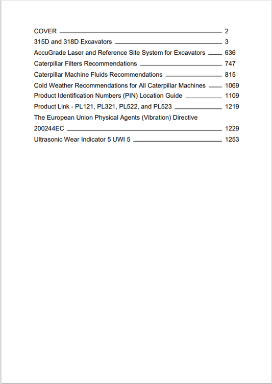 Caterpillar Cat 315D L Excavator Operation and Maintenance Manual PDF | S/N CJN