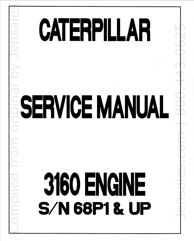 Caterpillar Cat 3160 Engine Service Manual PDF | S/N 68P