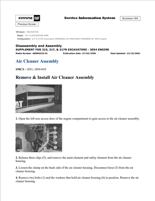 Caterpillar Cat 317-A Excavator Service and Repair Manual PDF | S/N 4MM
