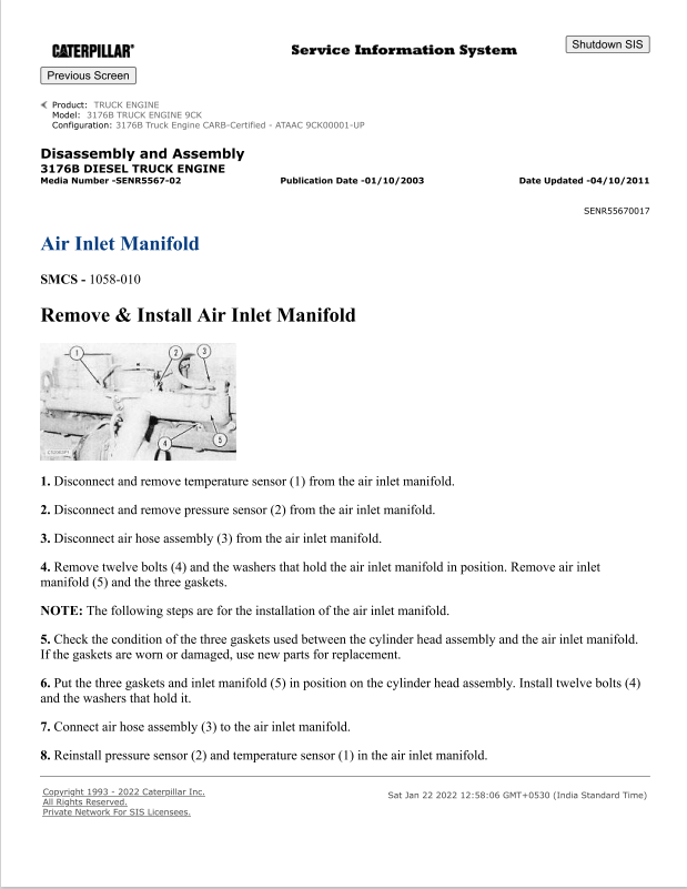 Caterpillar Cat 3176B Truck Engine Service and Repair Manual PDF | S/N 9CK