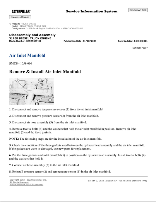 Caterpillar Cat 3176B Truck Engine Service and Repair Manual PDF | S/N 9CK