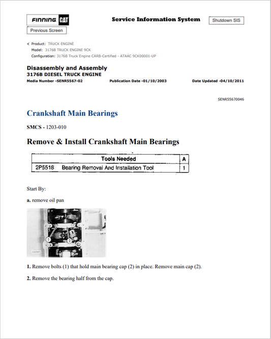 Caterpillar Cat 3176B Truck Engine Service and Repair Manual PDF | S/N 9CK