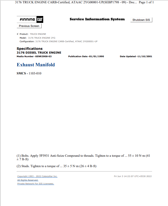 Caterpillar Cat 3176 Truck Engine Service and Repair Manual PDF | S/N 2YG