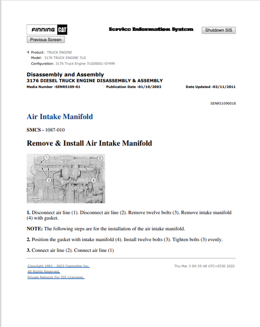 Caterpillar Cat 3176 Truck Engine Service and Repair Manual PDF | S/N 7LG