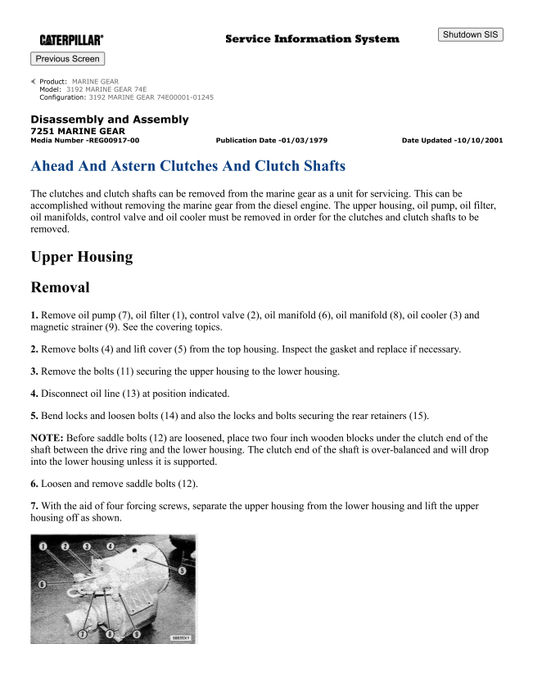 Caterpillar Cat 3192 Marine Gear Service and Repair Manual PDF | S/N 74E