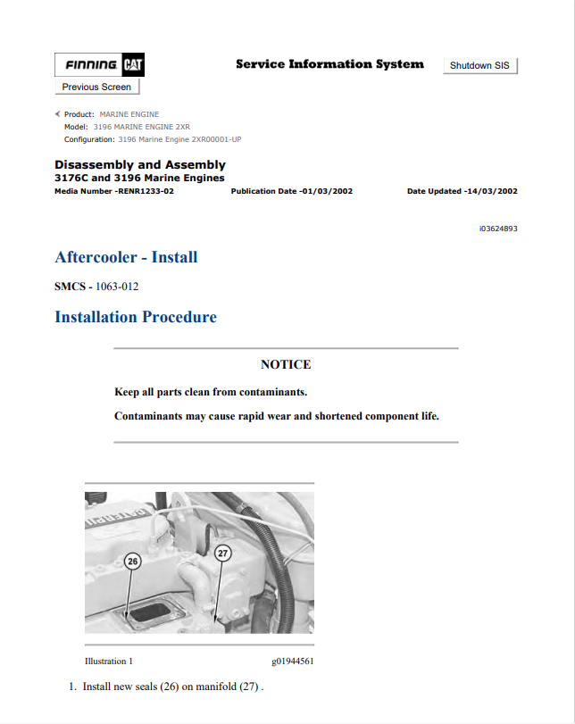 Caterpillar Cat 3196 Marine Engine Service And Repair Manual PDF | S/N 2XR