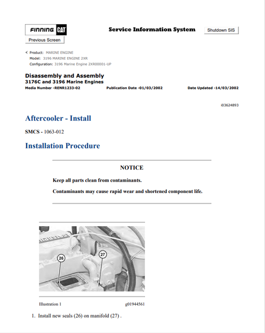 Caterpillar Cat 3196 Marine Engine Service And Repair Manual PDF | S/N 2XR