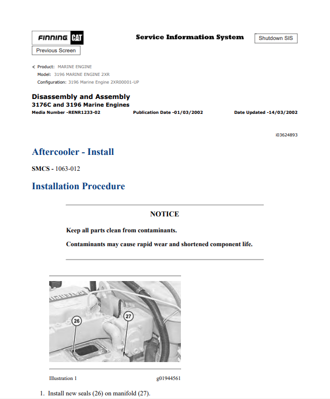 Caterpillar Cat 3196 Marine Engine Service And Repair Manual PDF | S/N 2XR