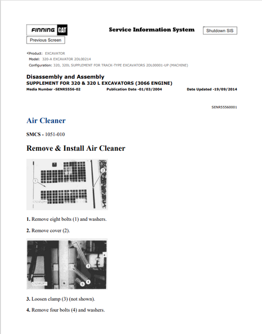 Caterpillar Cat 320-A Excavator Service and Repair Manual PDF | S/N 2DL00214