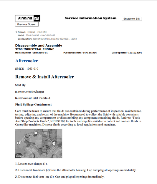 Caterpillar Cat 3208 Engine - Machine Service And Repair Manual PDF | S/N 03Z