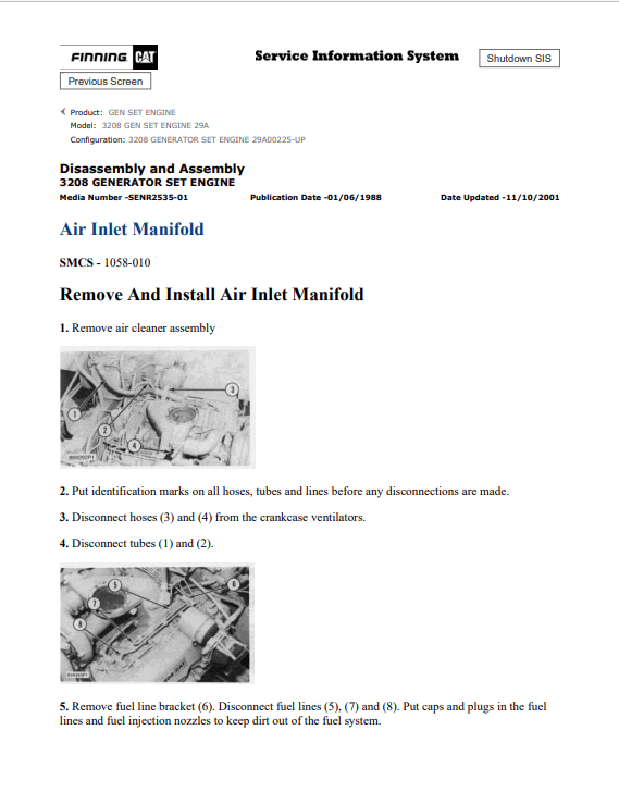 Caterpillar Cat 3208 Gen Set Engine Service And Repair Manual PDF | S/N 29A