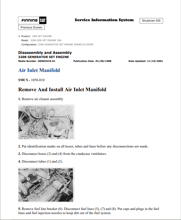Caterpillar Cat 3208 Gen Set Engine Service And Repair Manual PDF | S/N 30A