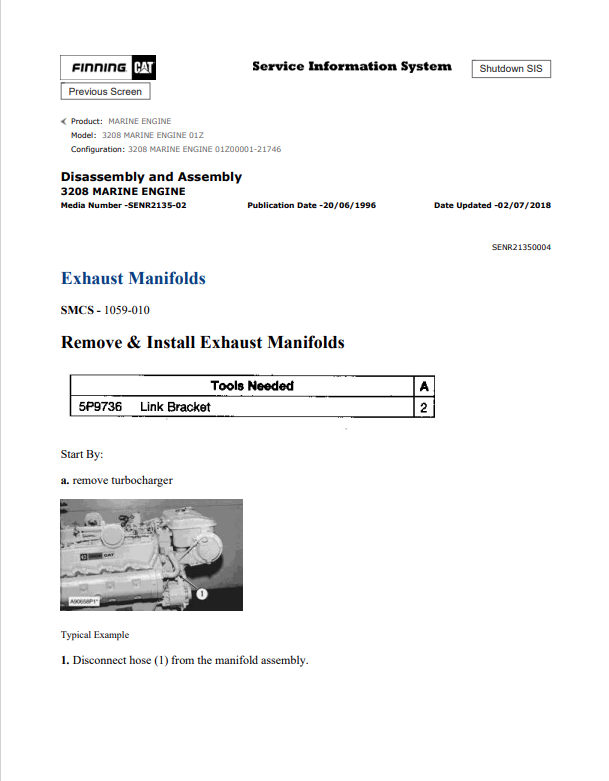 Caterpillar Cat 3208 Marine Engine Service and Repair Manual PDF | S/N 01Z