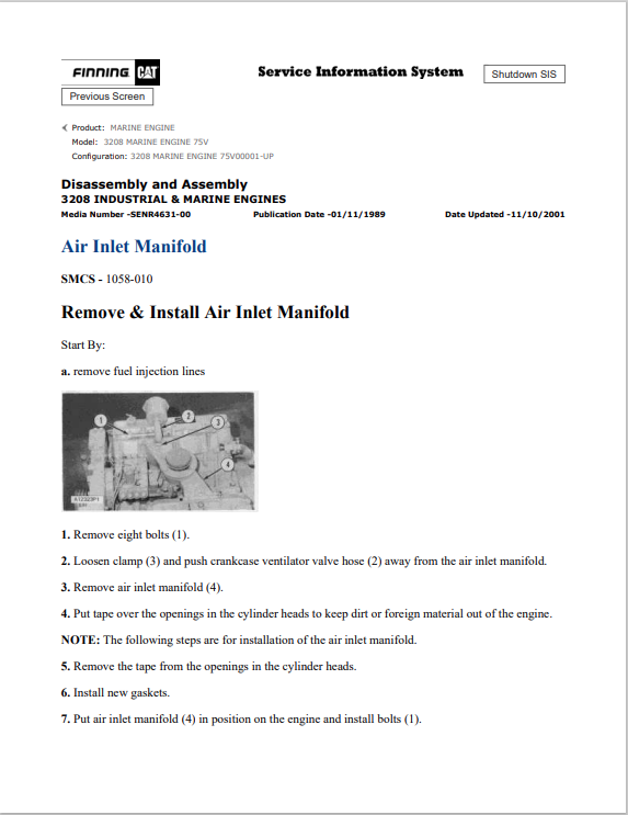 Caterpillar Cat 3208 Marine Engine Service and Repair Manual PDF | S/N 75V