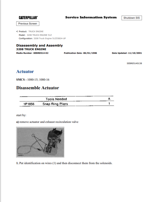 Caterpillar Cat 3208 Truck Engine Service and Repair Manual PDF | S/N 51Z