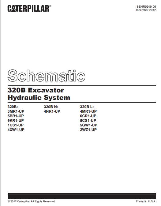 Caterpillar Cat 320B L Excavator Electrical And Hydraulic Schematic Manual PDF | S/N 2WZ