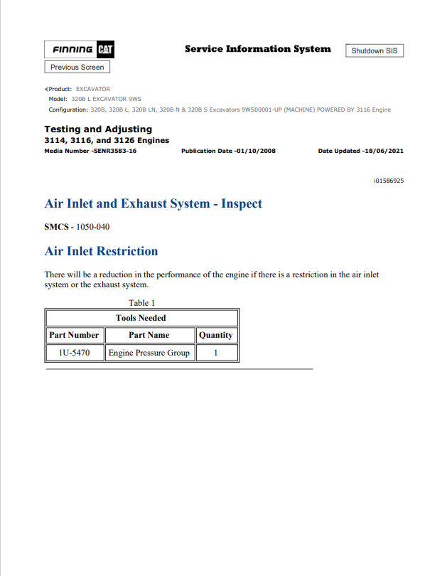 Caterpillar Cat 320B L Excavator Service and Repair Manual PDF | S/N 9WS