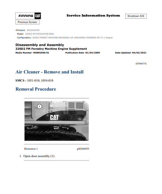 Caterpillar Cat 320D2 FM Excavator Service and Repair Manual PDF | S/N BW2