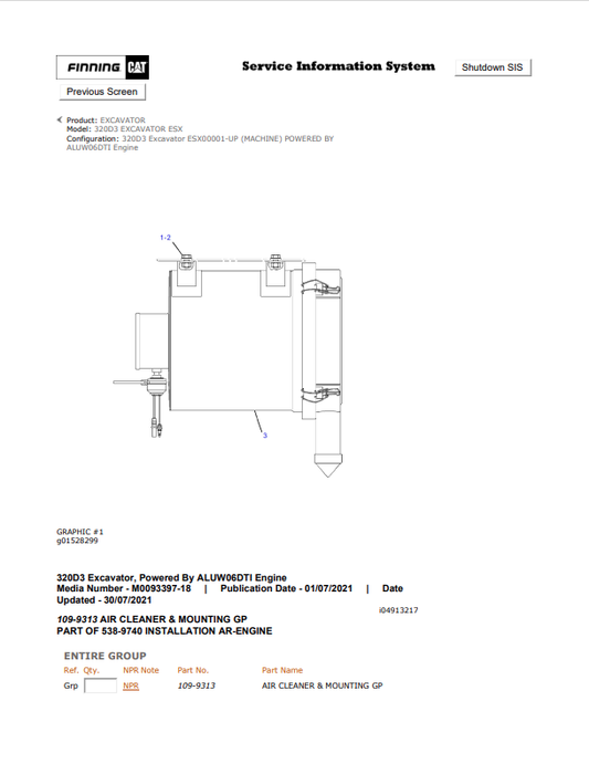 Caterpillar Cat 320D3 Excavator Parts Catalogue Manual PDF | S/N ESX