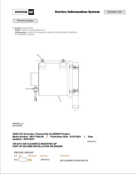 Caterpillar Cat 320D3 GC Excavator Parts Catalogue Manual PDF | S/N FLD