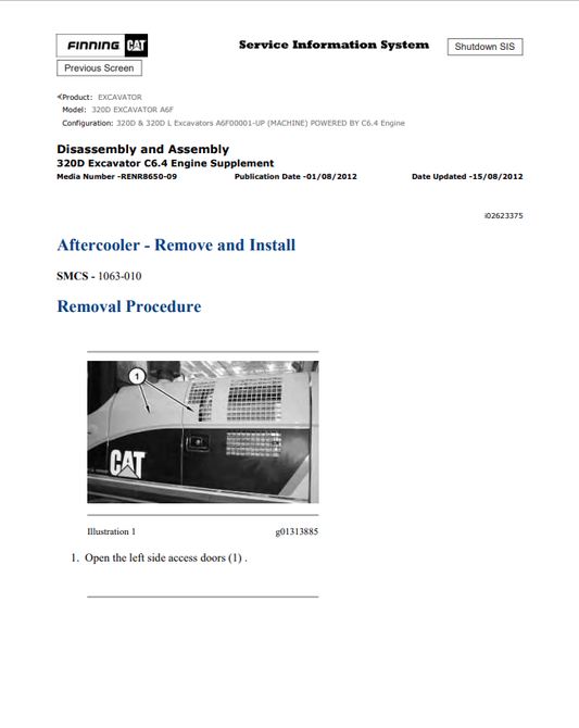 Caterpillar Cat 320D Excavator Service and Repair Manual PDF | S/N A6F