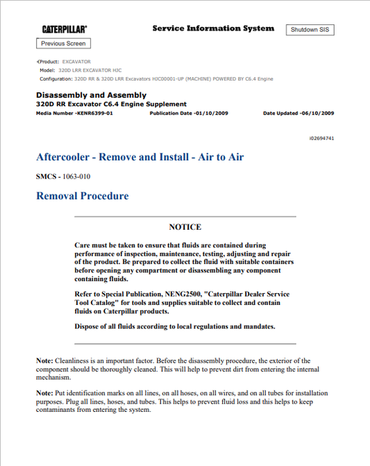 Caterpillar Cat 320D LRR Excavator Service and Repair Manual PDF | S/N HJC