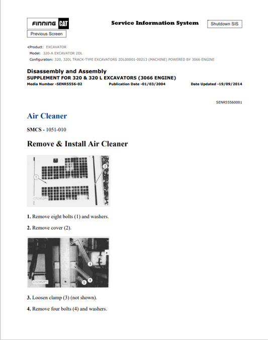 Caterpillar Cat 320, 320L Excavator Service and Repair Manual PDF | S/N 2DL00001