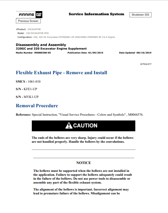 Caterpillar Cat 320 Excavator Service and Repair Manual PDF | S/N MYK