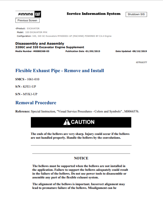 Caterpillar Cat 320 Excavator Service and Repair Manual PDF | S/N MYK