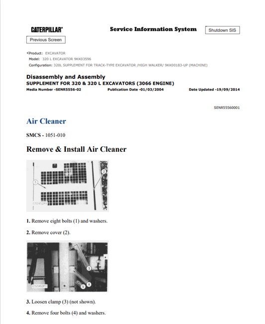 Caterpillar Cat 320 L Excavator Service and Repair Manual PDF | S/N 9KK03596