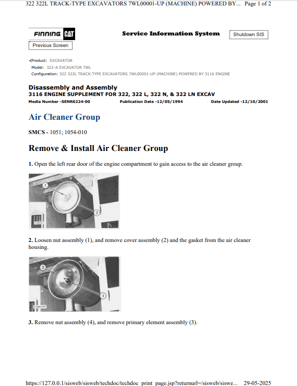 Caterpillar Cat 322-A Excavator Service and Repair Manual PDF | S/N 7WL