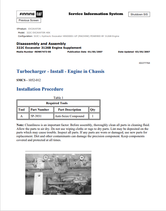 Caterpillar Cat 322C Excavator Service and Repair Manual PDF | S/N HEK