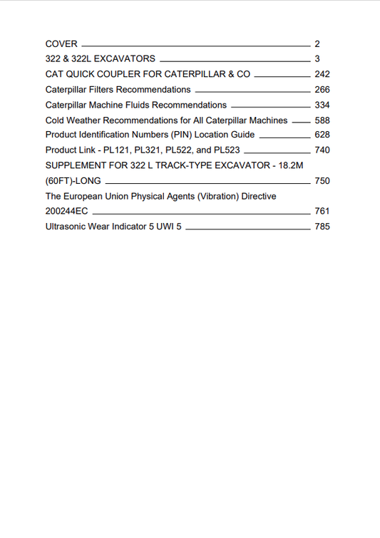 Caterpillar Cat 322 L Excavator Operation and Maintenance Manual PDF | S/N 8CL