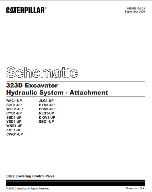 Caterpillar Cat 323D L Excavator Electrical and Hydraulic Schematic Manual PDF | S/N BYM