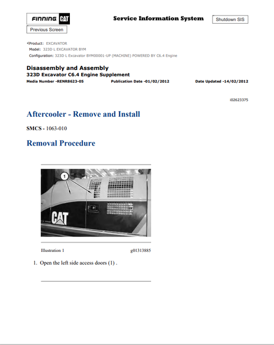 Caterpillar Cat 323D L Excavator Service and Repair Manual PDF | S/N BYM