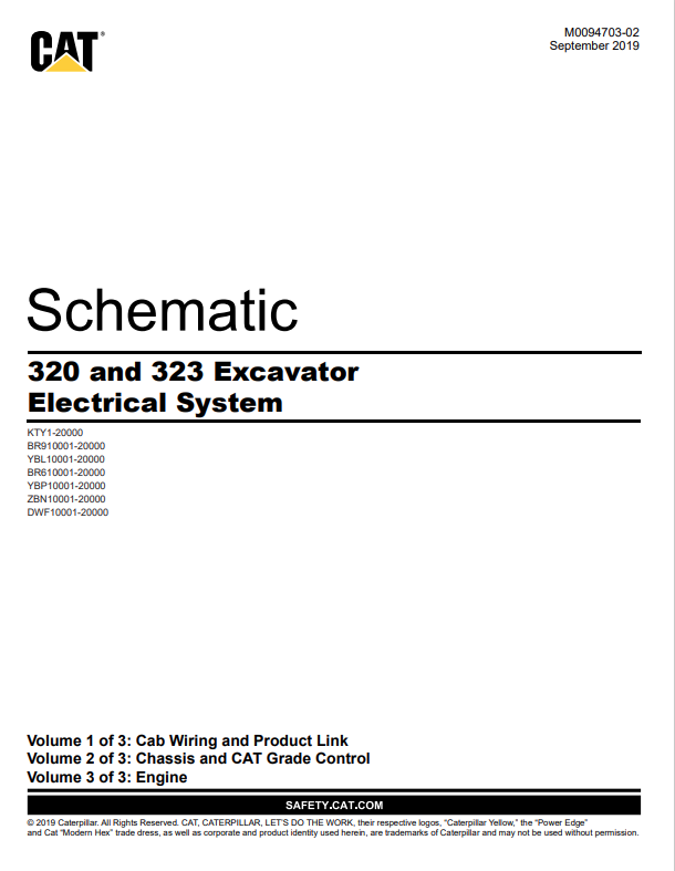 Caterpillar Cat 323 Excavator Electrical And Hydraulics Schematic Manual PDF | S/N BR6