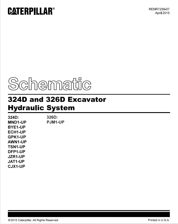 Caterpillar Cat 324D Excavator Electrical And Hydraulic Schematic Manual PDF | S/N AWN