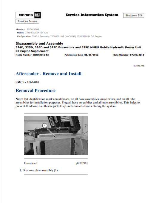 Caterpillar Cat 324D Excavator Service and Repair Manual PDF | S/N T2D