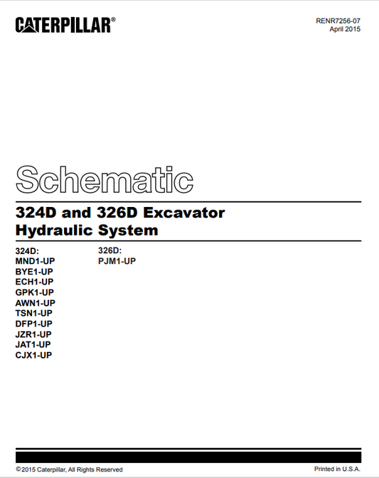 Caterpillar Cat 324D L Excavator Schematic Manual PDF | S/N BYE