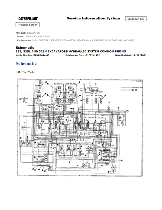Caterpillar Cat 325-A L Excavator Electrical And Hydraulic Schematic Manual PDF | S/N 9KL