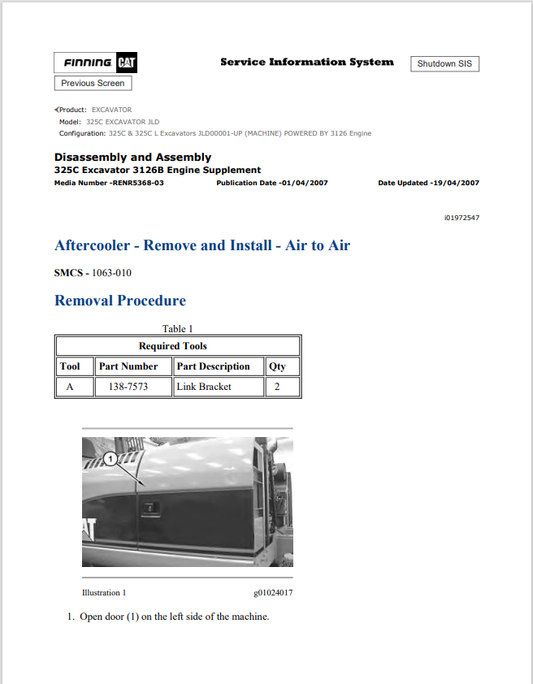 Caterpillar Cat 325C Excavator Service and Repair Manual PDF | S/N JLD