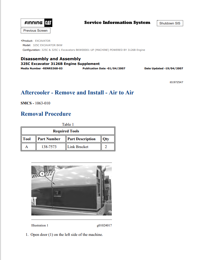 Caterpillar Cat 325C LCR Excavator Service and Repair Manual PDF | S/N BKW00001