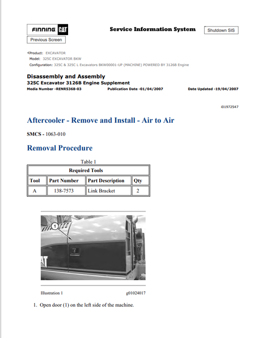 Caterpillar Cat 325C LCR Excavator Service and Repair Manual PDF | S/N BKW00001