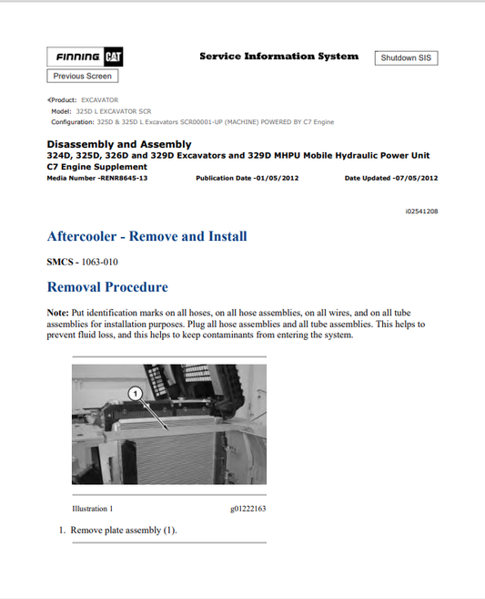 Caterpillar Cat 325D L Excavator Service and Repair Manual PDF | S/N SCR